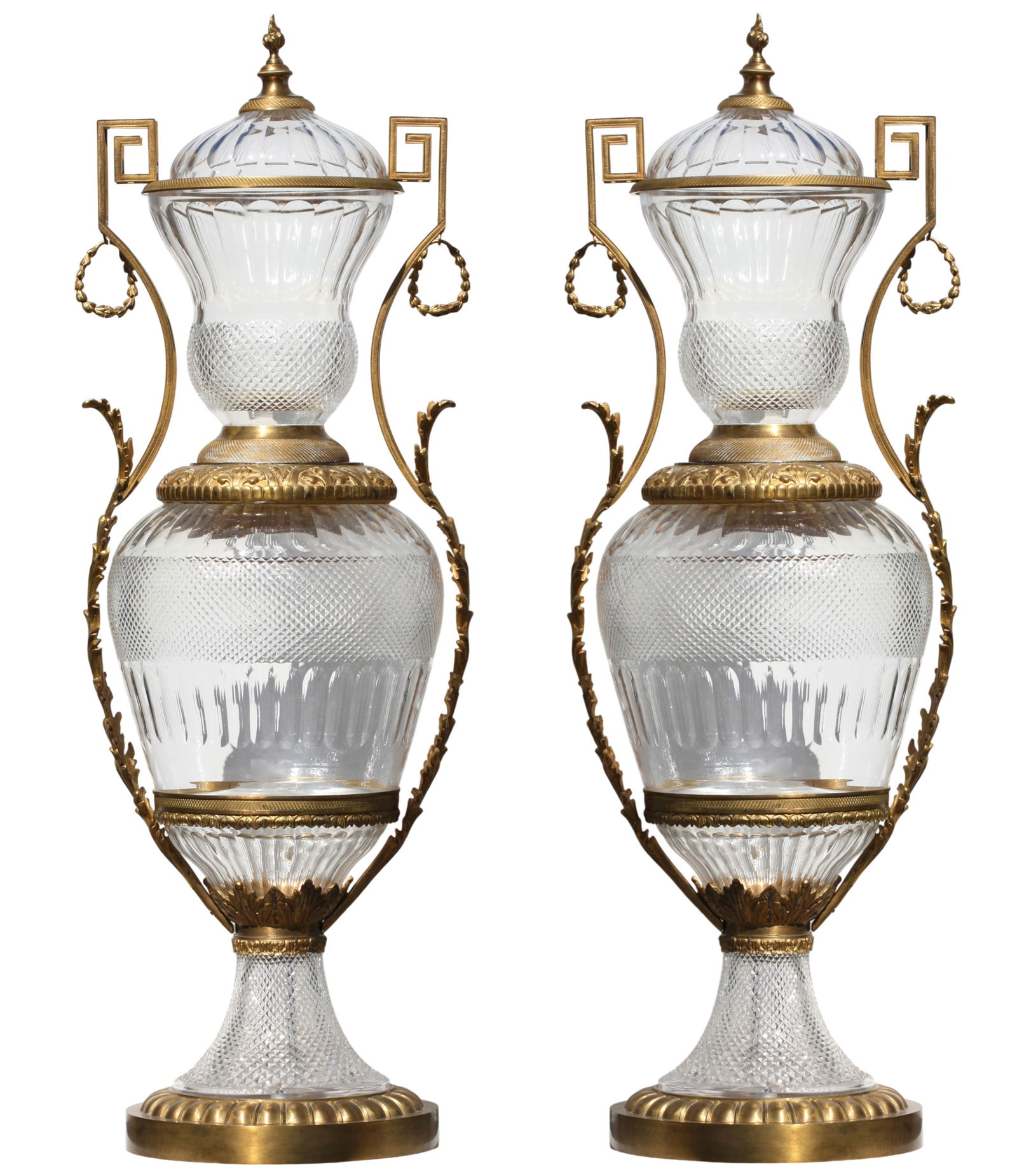 Monumental Pair of French Gilt-Bronze Mtd. Cut-Crystal Vases (1 of 11)