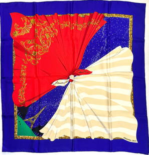 Hermes Silk Scarf, Souvenirs de Paris: Hermes Silk Scarf, Souvenirs de Paris Designed by Hilton McConnico, 1989.  35 by 35 in.