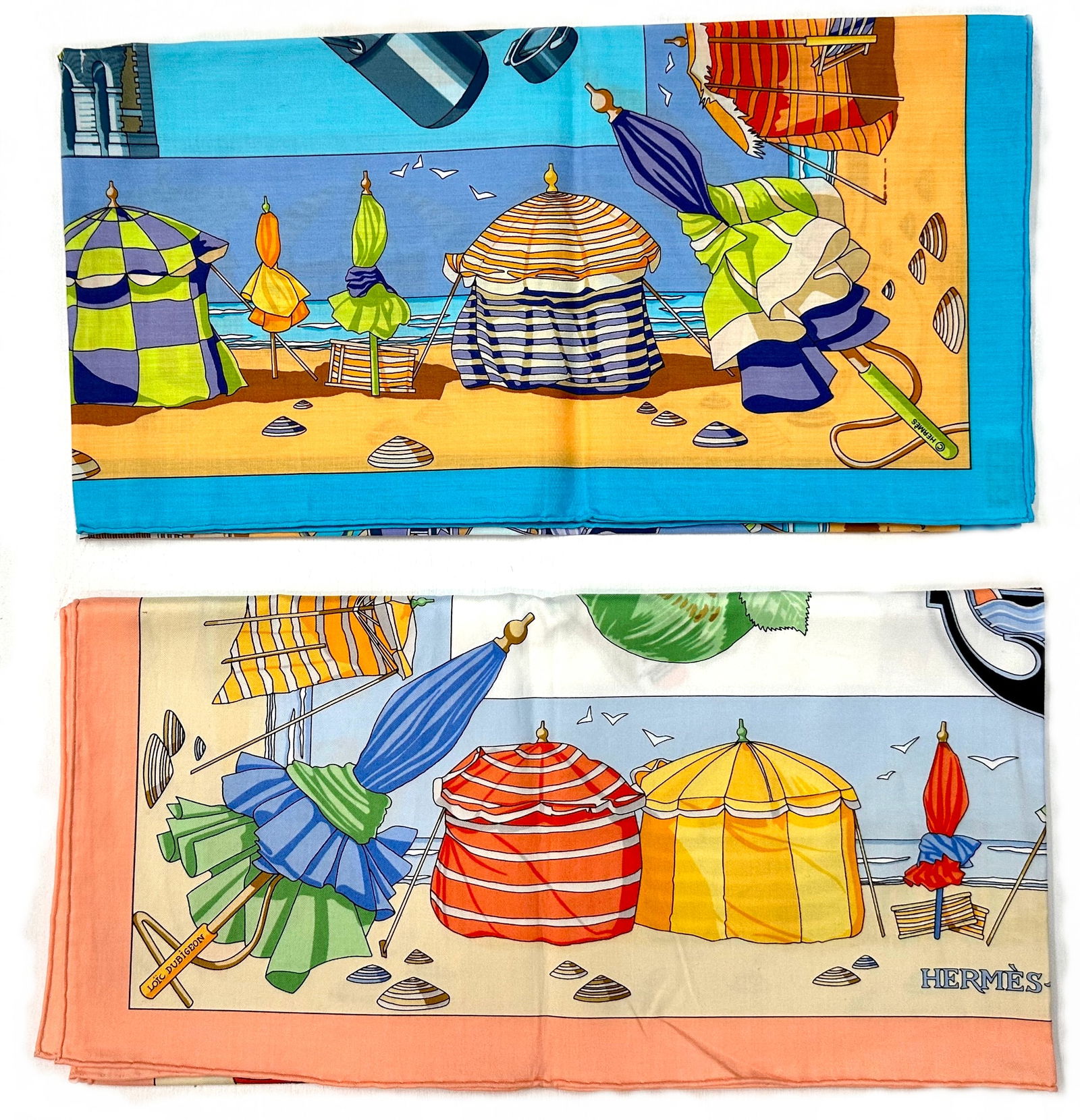 Two Hermes Cotton Scarves, Charmes Des Plages Normandes (1 of 6)