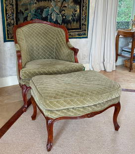 Louis XV Style Stained Wood Duchesse Brisse: Louis XV Style Stained Wood Duchesse Brisse The molded foliate carved curved cresting continues to conforming arms, centering a loose cushion seat, on molded cabriole legs, the shaped extension simila