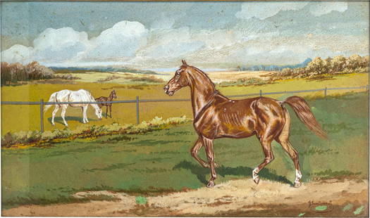 Georges De Swertschkoff, (German, 1872-1957), Watercolor: Georges De Swertschkoff, (German, 1872-1957), Watercolor Arabian Horse, 20th Century signed G. Swertschkoff , lower right, watercolor 23 by 27 in., overall, 25.5 by 16.5 in. (64.8 by 42 cm.)