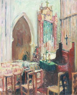 Continental School, Early/Mid 20th Century, Painting: Continental School, early/mid 20th Century, Painting Chapel Interior oil on canvas, unsigned, the stretcher stamped Hardy Alan, ... Paris 29.75 by 25.375 in. (75.56 x 64.45 cm.)