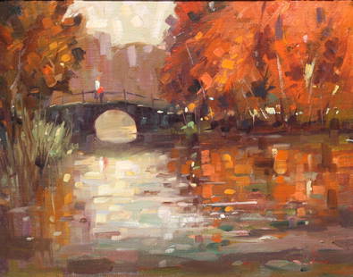 American/British School, 20th Century, Painting: American/British School, 20th Century, Painting Autumn Landscape signed indistinctly, oil on canvas board 7.75 by 10 in. (19.65 by 25.4 cm.), overall, 12 by 14 in. (30.48 by 35.56 cm.)