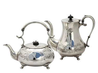 English Rococo Style Silver Plate Tea & Coffee Pot