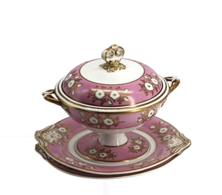 Small Paris Porcelain Covered Soup Tureen w/ Underplate