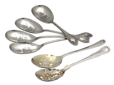 Six Victorian Silver Plate Serving Spoons