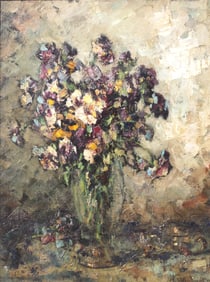 M. Kleinbardt-Weber Pansies in a Vase, oil on artist’s board