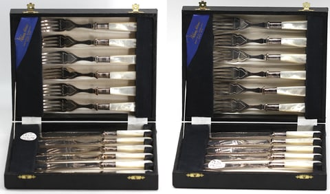 English Mother-of-Pearl and Silver Plate Fish Service