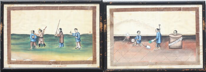 Punishments; Five Chinese Watercolors on Rice Paper Panels
