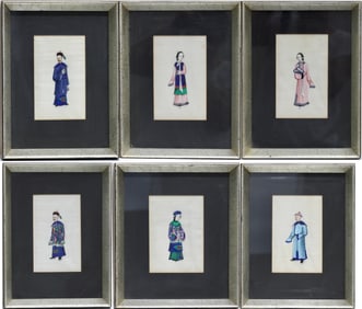 Set of Six Chinese Watercolors of Ministers w/Their Wives