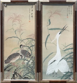 Pair of Chinese Painted Paper Panels