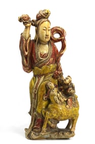 Chinese Painted Marble Figure of Guanyin