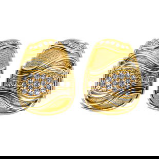 Leo de Vroomen Pair of Diamond and Enamel Ear Clips: Leo de Vroomen Pair of Diamond and Enamel Ear ClipsEach designed with a sculptural wave motif in 18 karat yellow gold, accented with hand-applied translucent enamel and pavé-set with round