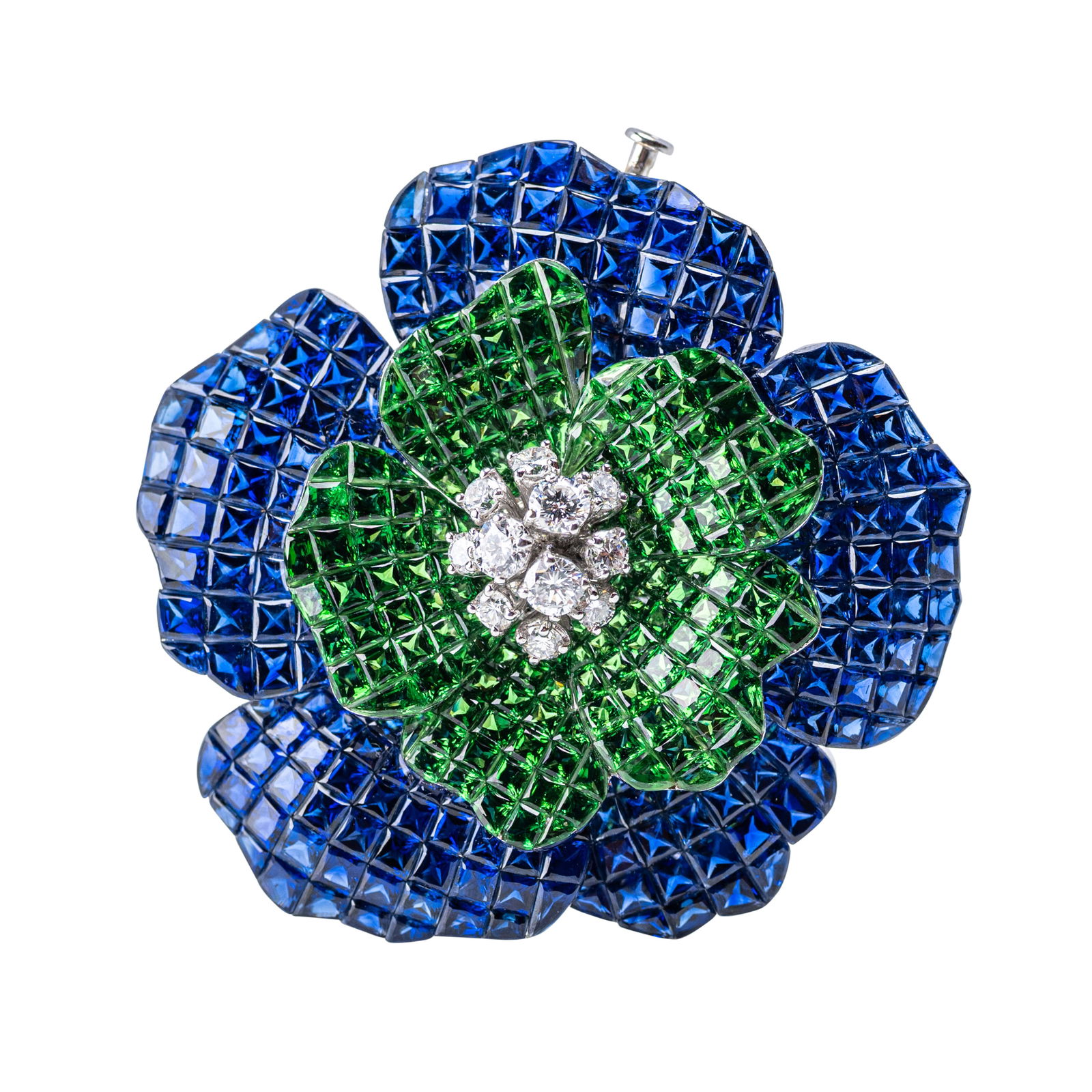 Sabbadini Sapphire, Emerald and Diamond Flower Brooch (1 of 4)