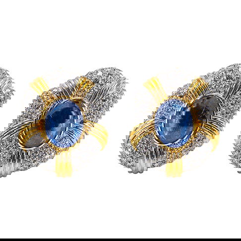 Pair of 18 Karat Gold, Sapphire, and Diamond Ear Clips