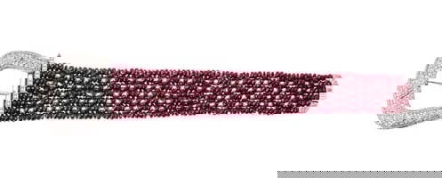 18 Karat White Gold, Ruby and Diamond Bracelet: 18 Karat White Gold, Ruby and Diamond Bracelet Designed as a belt motif, composed of seven rows of faceted ruby beads displaying a vivid purplish-red hue, completed by a buckle-form clasp pavé-set
