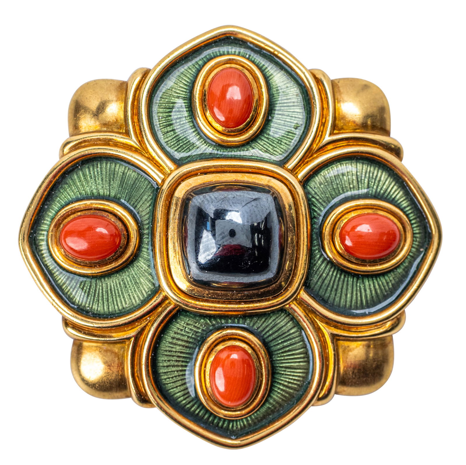Leo de Vroomen (b. 1941), An 18 Karat Gold, Enamel, Coral and Gem-Set Brooch (1 of 4)