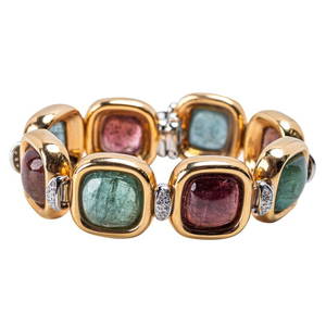 SCHLUMBERGER, 18 Karat Gold, Platinum, Diamond and Tourmaline Bracelet, Italy