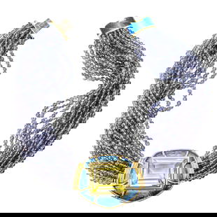 Leo de Vroomen Citrine, Enamel and Diamond Necklace: Leo de Vroomen Citrine, Enamel and Diamond Necklace, 20 in., Signed The necklace designed as multiple strands of faceted grey beads, centering an impressive step-cut citrine measuring approximately