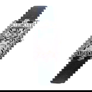 Harry Winston Diamond Wristwatch, Avenue Collection: Harry Winston Diamond Wristwatch, Avenue Collection The rectangular case set with brilliant-cut diamonds to the bezel and lugs, enclosing a cream dial with Arabic and baton numeral indicators,