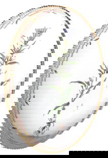 Royal Copenhagen Flora Danica Porcelain Oval Salad Bowl: Royal Copenhagen Flora Danica Porcelain Oval Salad Bowl Number 3507. Marked Royal Copenhagen, with modeler and painters mark, also titled. Decorated with puce panels and a gilt serrated edge.