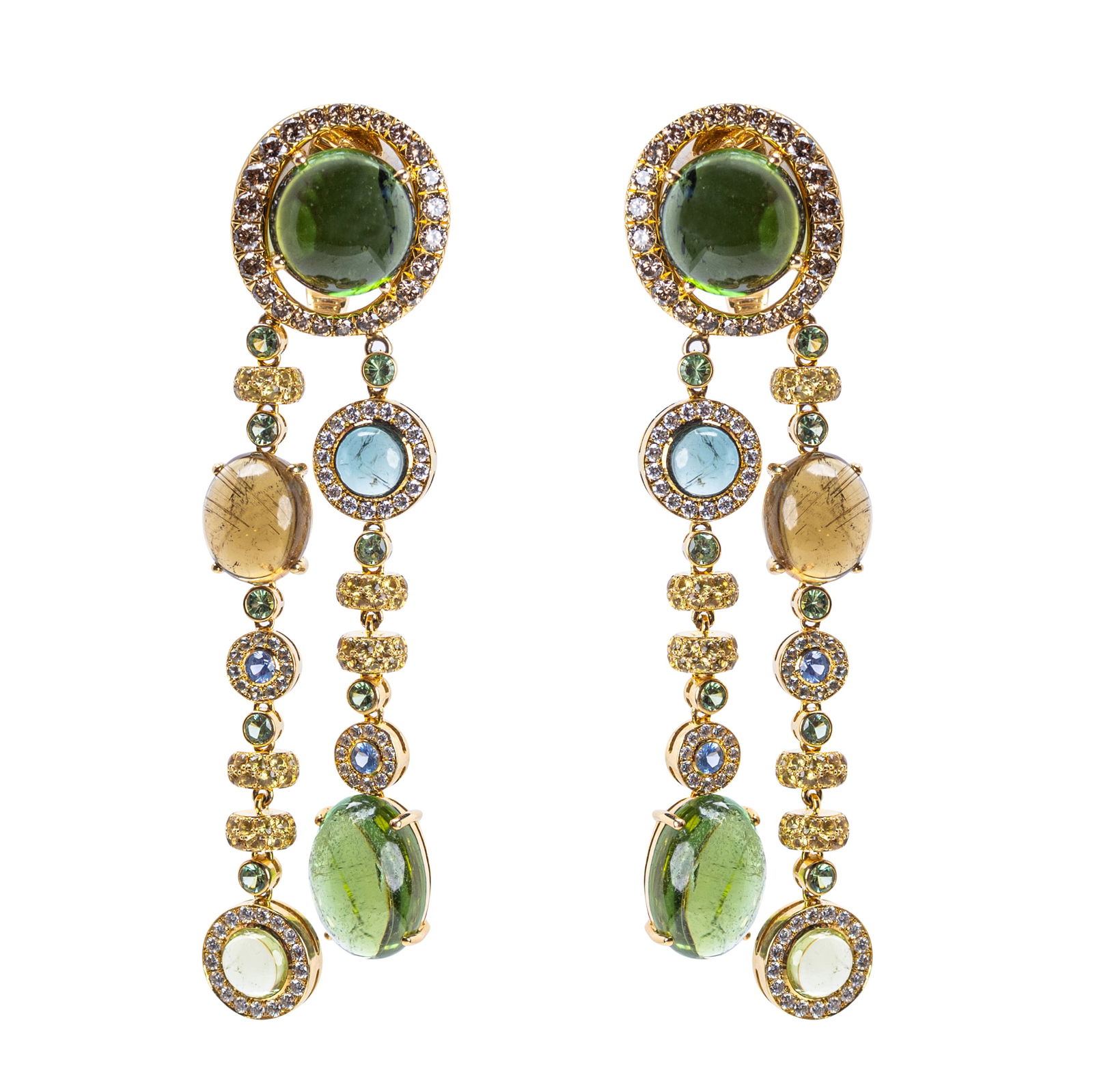 David Morris, Pair of 18 Karat Yellow Gold, Green Tourmaline, and Diamond Earrings (1 of 4)