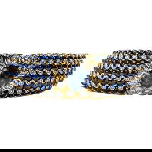 18 Karat Gold, Sapphire, and Diamond Cuff Bracelet: 18 Karat Gold, Sapphire, and Diamond Cuff Bracelet Probably Italian, circa 1980s. Of bold tapered form, pavé-set throughout with approximately 130 round brilliant-cut diamonds weighing a total of