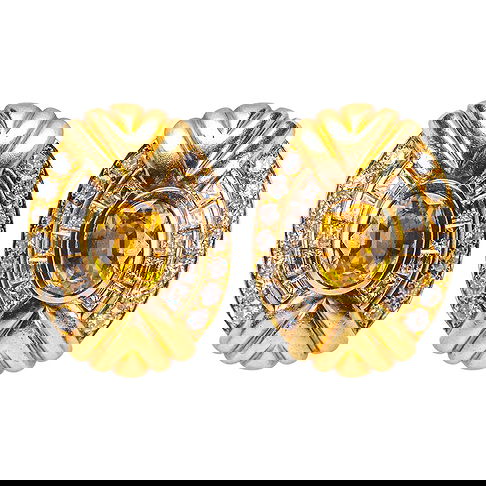 Pair of French 18 Karat Gold, Yellow Sapphire, and Diamond Ear Clips