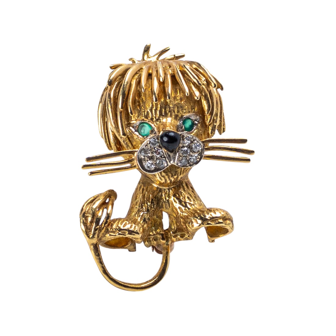 18K Gold, Diamond, Emerald, and Onyx Lion Brooch (1 of 4)