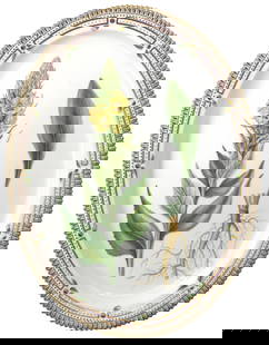 Royal Copenhagen Flora Danica Porcelain Large Oval Serving Platter: Royal Copenhagen Flora Danica Porcelain Large Oval Serving Platter Number 3520, Marked Royal Copenhagen, with modeler and painters mark, also titled,Verbascum Cuspidatum Schrad. Decorated with