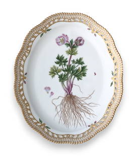 Royal Copenhagen Flora Danica Porcelain Reticulated Platter: Royal Copenhagen Flora Danica Porcelain Reticulated Platter Number 3532, Marked Royal Copenhagen, with modeler and painters mark, also titled,Ranunculus Glacialis. Decorated en suite with the