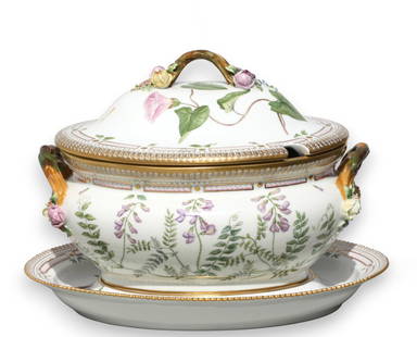 Royal Copenhagen Flora Danica Porcelain Soup Tureen w/ Cover & Underplate: Royal Copenhagen Flora Danica Porcelain Soup Tureen with Cover and Underplate The underside of each marked, also with model and painter numbers, numbers 3560, 3561, each with float title, the tureen