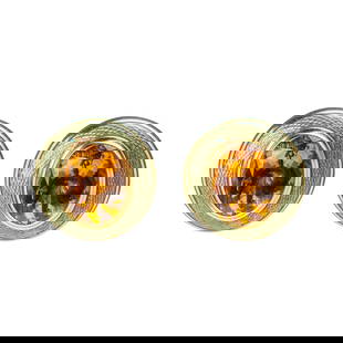 Leo de Vroomen (b. 1941) 18K Yellow Gold, Enamel & Citrine Ear Clips