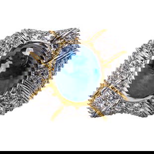 Platinum & 18K Sapphire Diamond Ring,