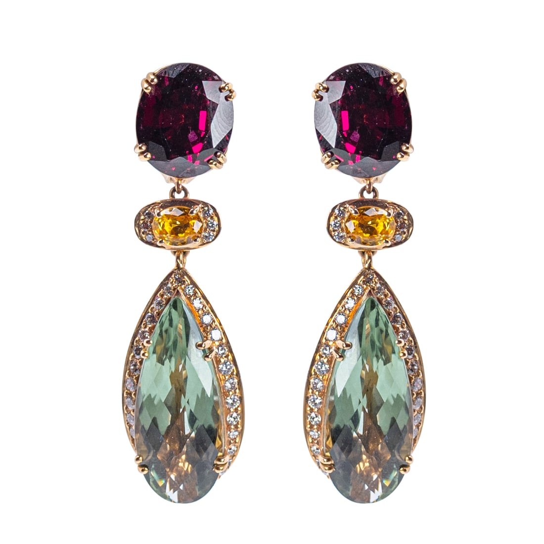 Schreiner, Pair of Gem-Set and Diamond Ear Clips, circa 1950s–60s (1 of 4)
