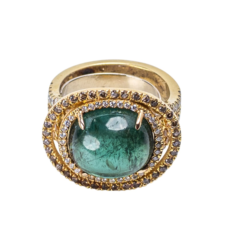 18 Karat Gold, Green Cabochon, and Diamond Ring, (1 of 5)