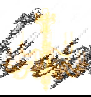 Large and Fine Gilt-Bronze Eighteen-Light Chandelier: Large and Fine French Gilt-Bronze Eighteen-Light Chandelier France, Circa 1880 An impressive Louis XIV–style ormolu eighteen-light chandelier, after the celebrated model by André-Charles Boulle.