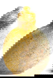 Good Chinese Fossilized Limestone Snuff Bottle: Good Chinese Fossilized Limestone Snuff Bottle The polished circular footed body with tones of white merging with amber-brown, exposing circular forms with extended radials, with a conforming cap