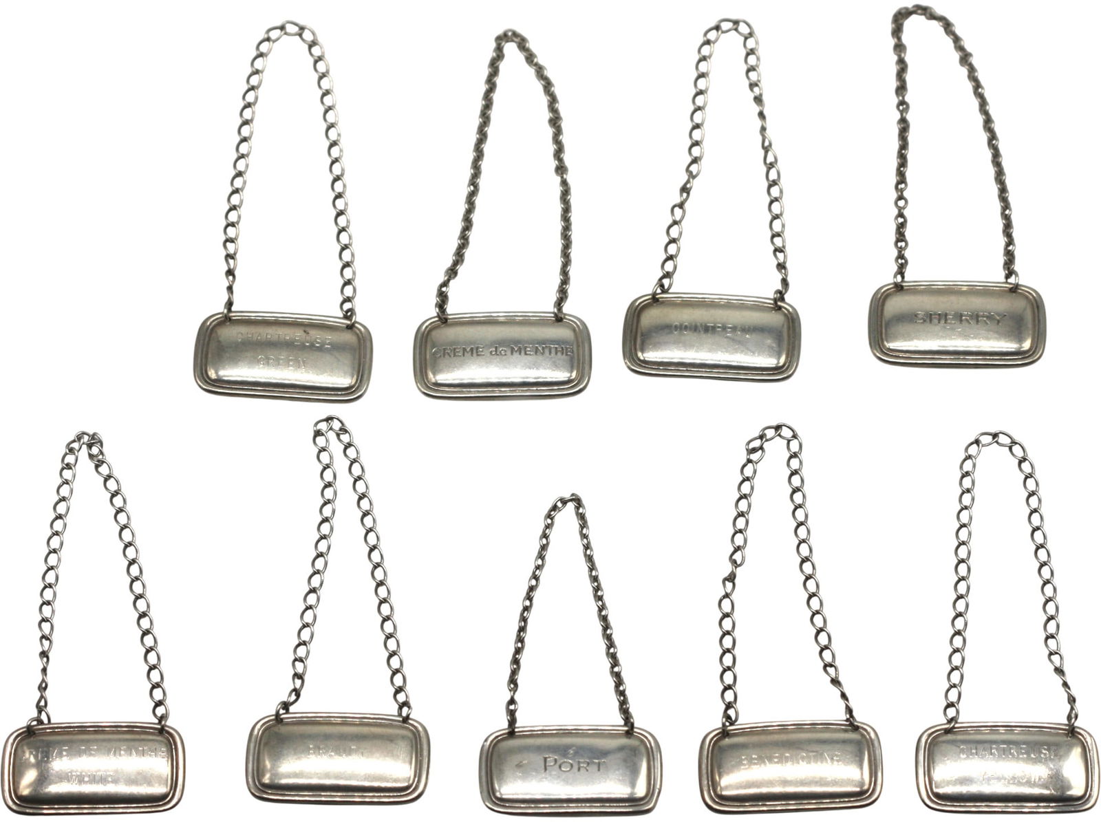 Set of Eight Tiffany & Co. Sterling Silver Decanter Labels (1 of 8)