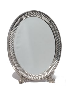 Continental Neoclassical Silver Oval Dressing Mirror,