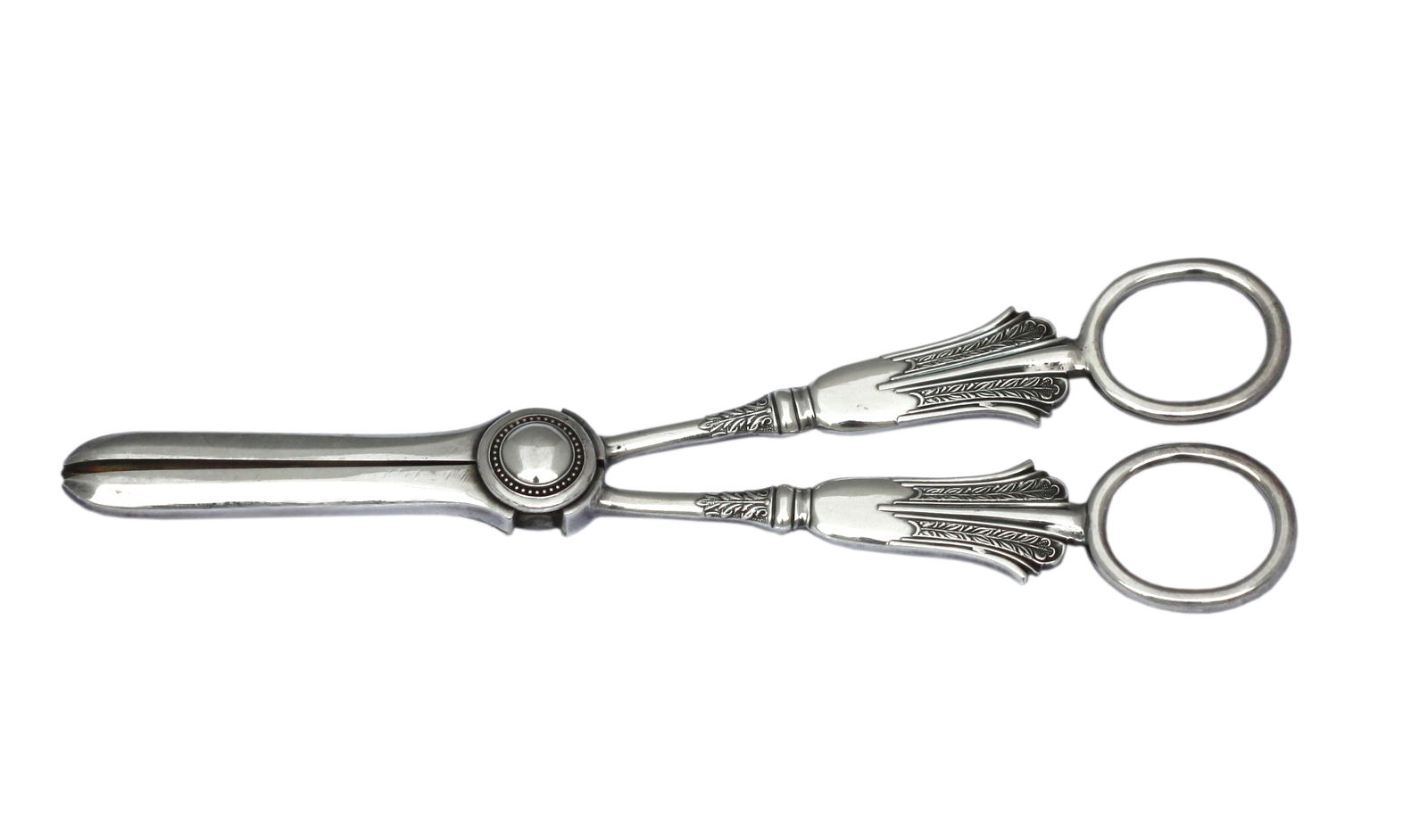 Silver Grape Scissors: Silver Grape Scissors Probably Continental, with indistinct letter marks. Length 7 in. (17.78 cm.) 3.6 ozt.