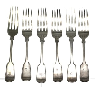 Six English Silver Dinner Forks.