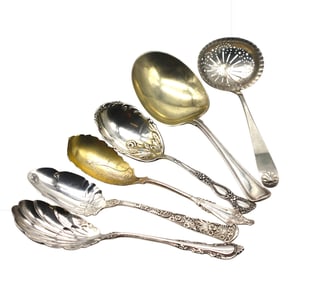 Six Varied Silver Serving Spoons