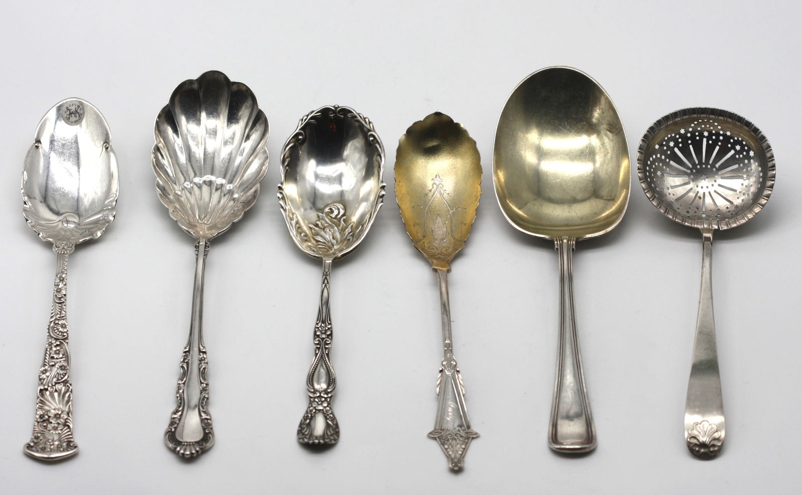 Six Varied Silver Serving Spoons - 7