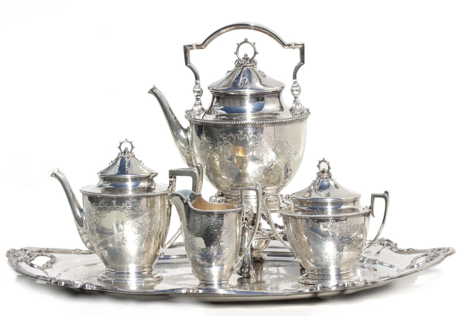 Ball Black & Co. Sterling Four-Piece Tea Service, w/a Gorham EPNS Tray (1 of 19)