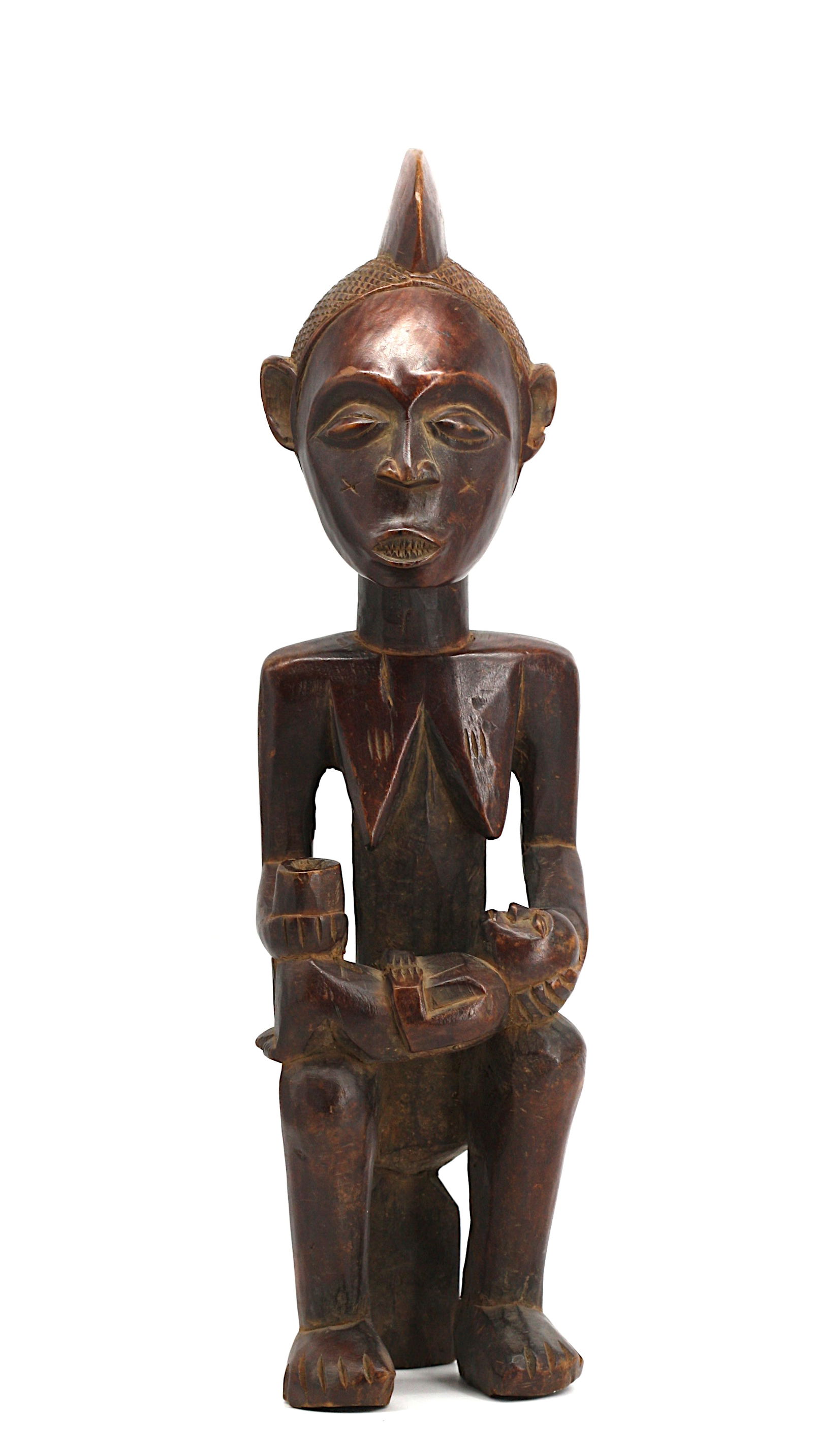 West African Carved Wood Seated Fertility Figure (1 of 7)