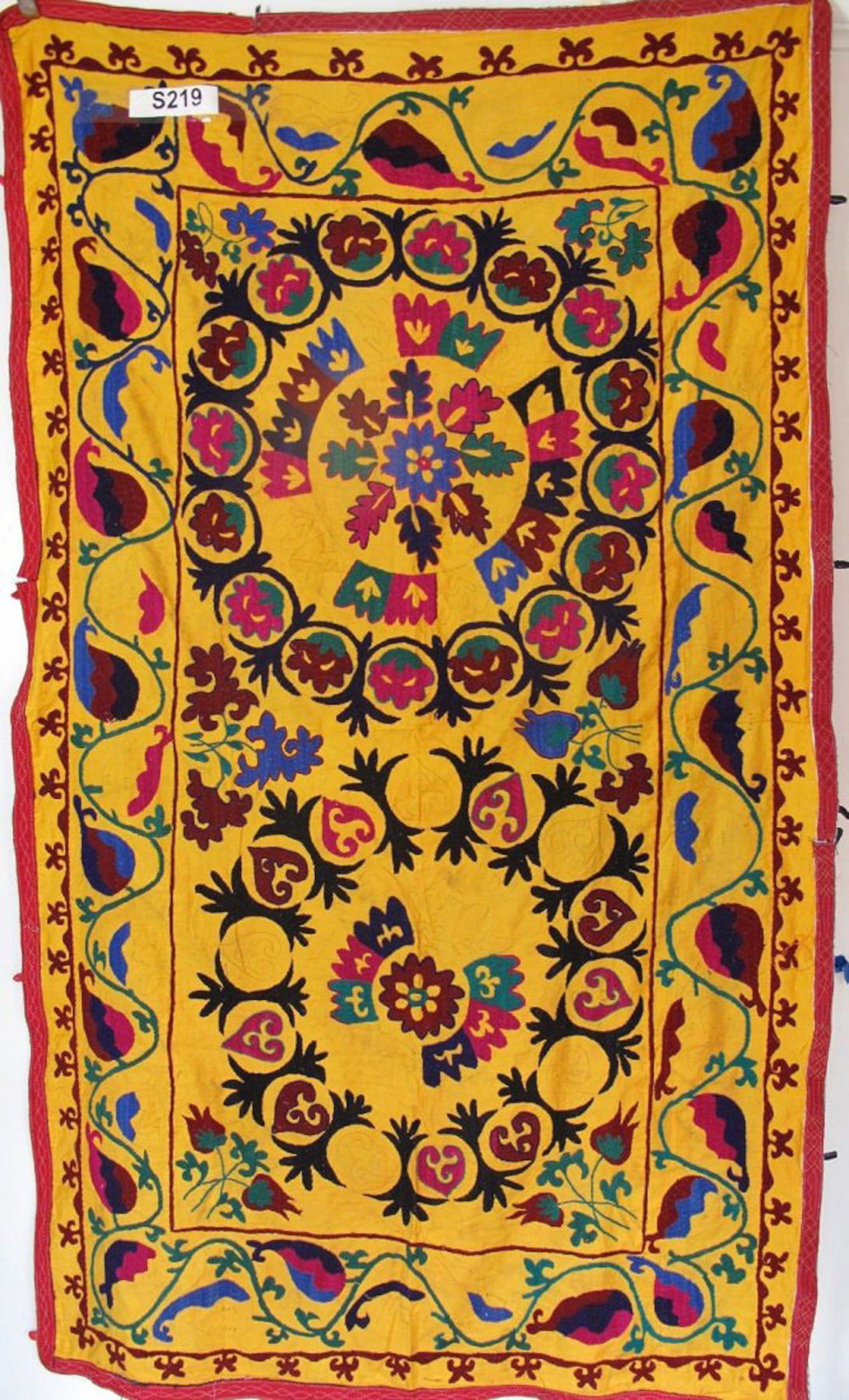 Two Central Asian Yellow Ground Silk Suzani, Probably Shakhrisyabz, Usbekistan (1 of 9)