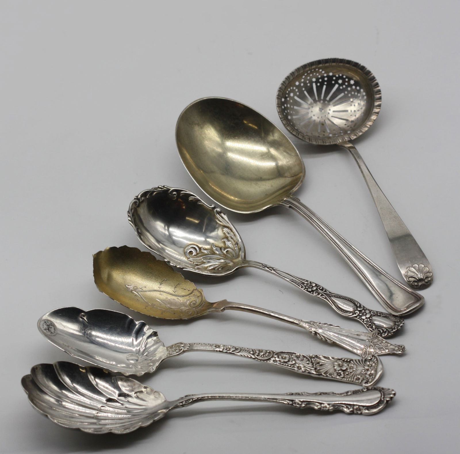 Six Varied Silver Serving Spoons - 8