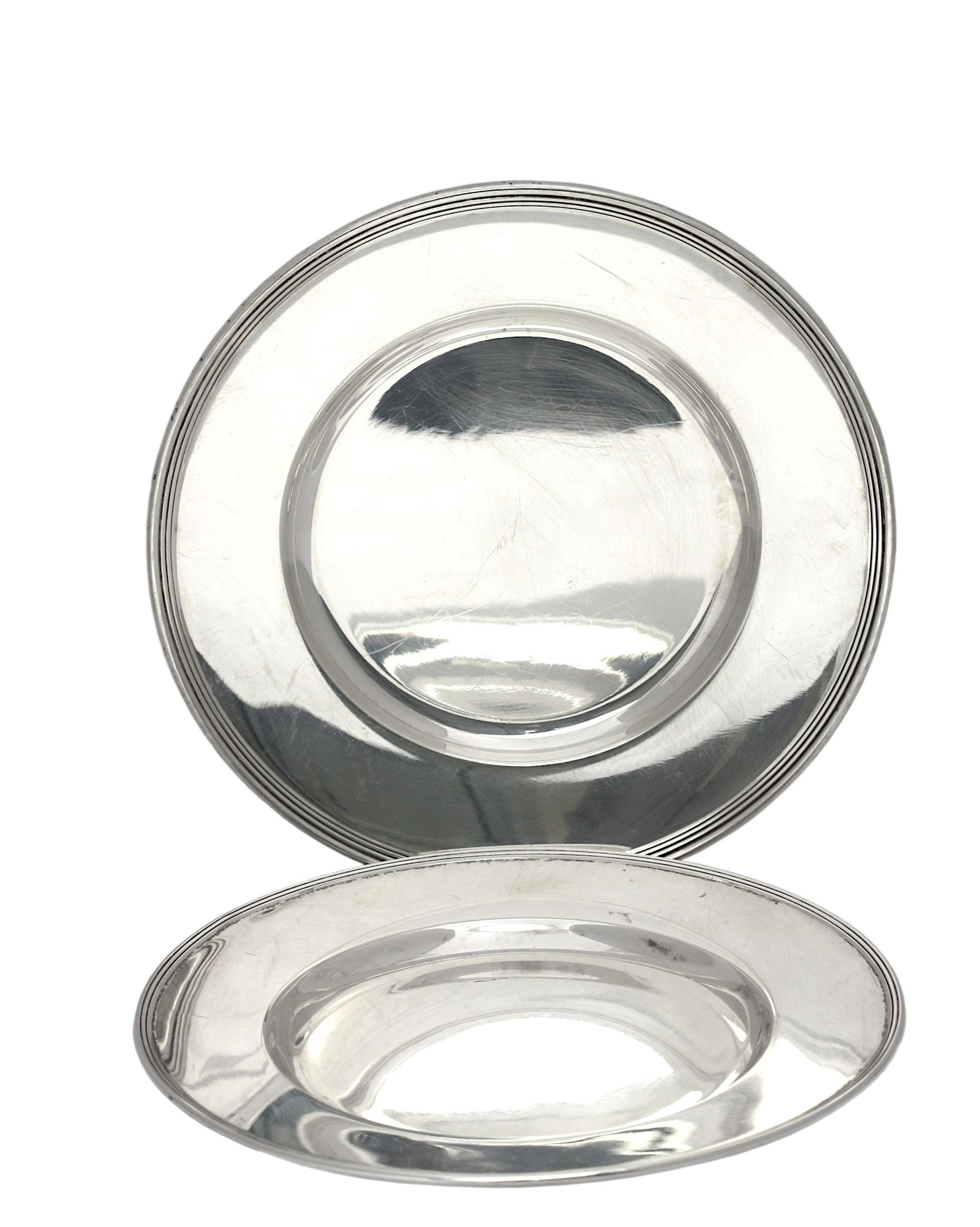 Pair of Gorham Sterling Silver Bread Plates: Pair of Gorham Sterling Silver Bread Plates Marked Gorham, retailed by Black, Starr & Frost. Each with a thread border and center recess. 7.7 troy oz., Diameter 6.25 in.