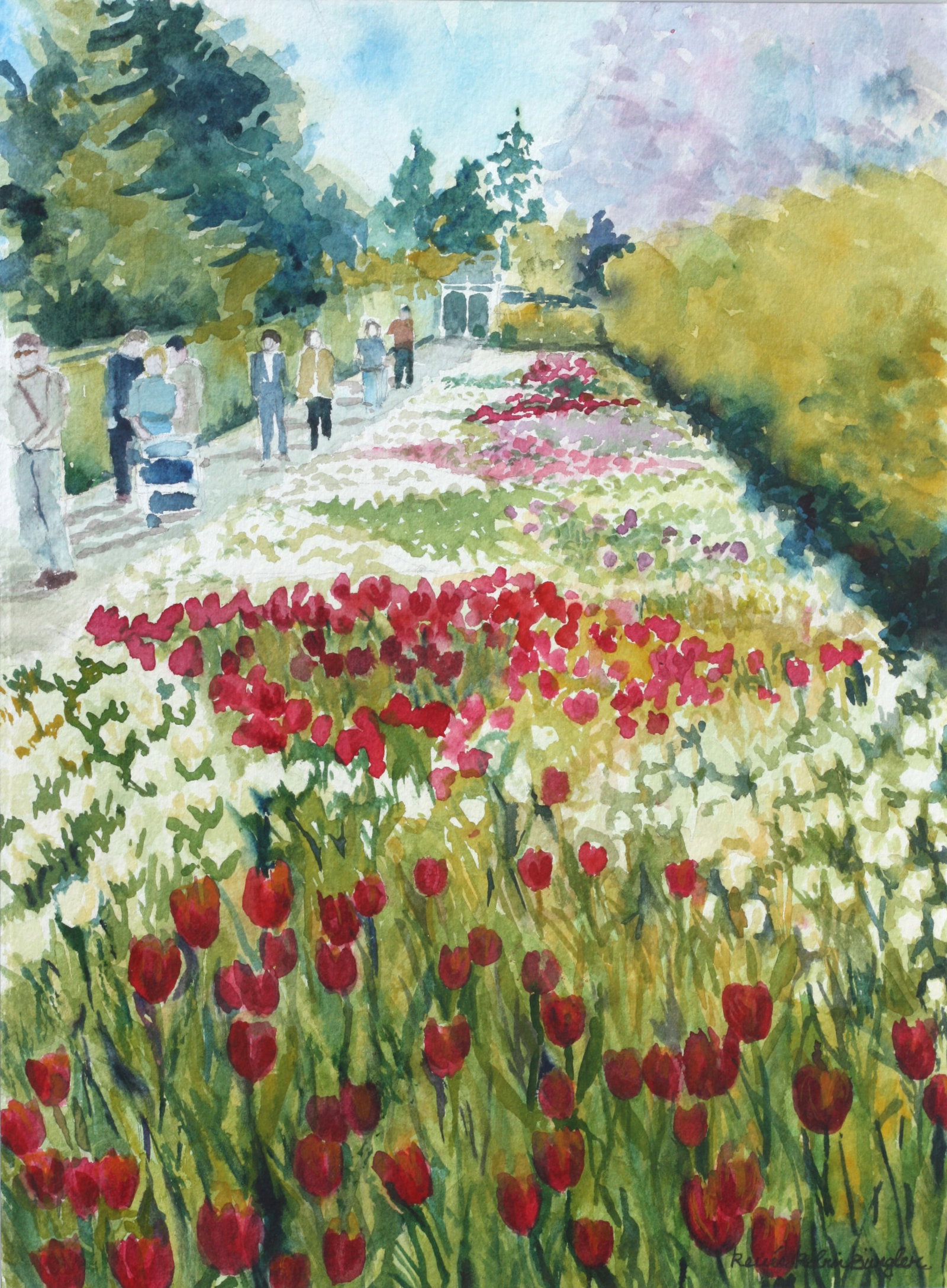 Renee Robin Burgler, (American, 20th Century) Watercolor: Renee Robin Burgler, (American, 20th Century)Spring in New York, signed l.r. watercolor on paper Site 14.5 by 11 in., overall matted, framed 24.5 by 21 in.